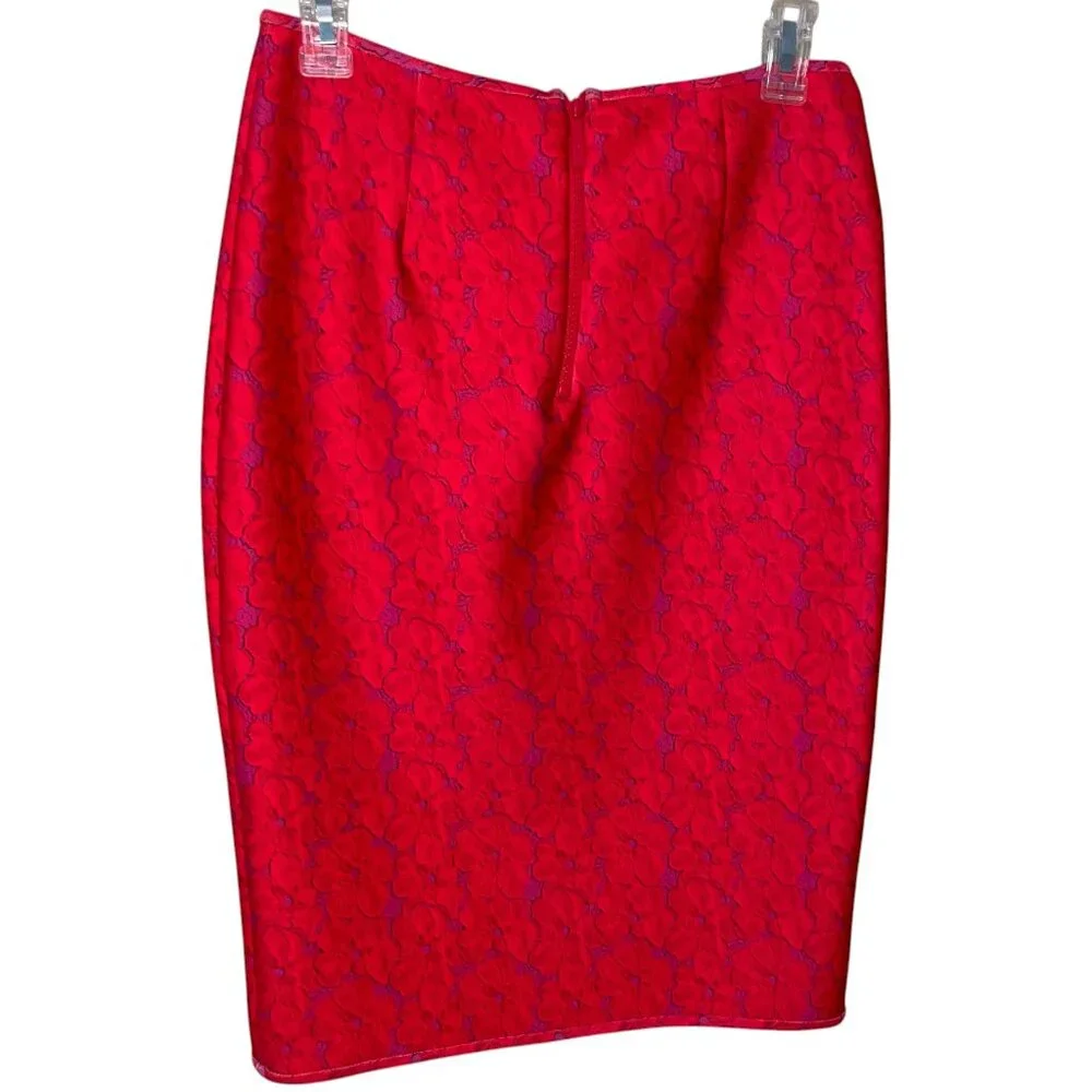 Cynthia Rowley Pencil Skirt with Orange-red and Purple Floral Print Size 10